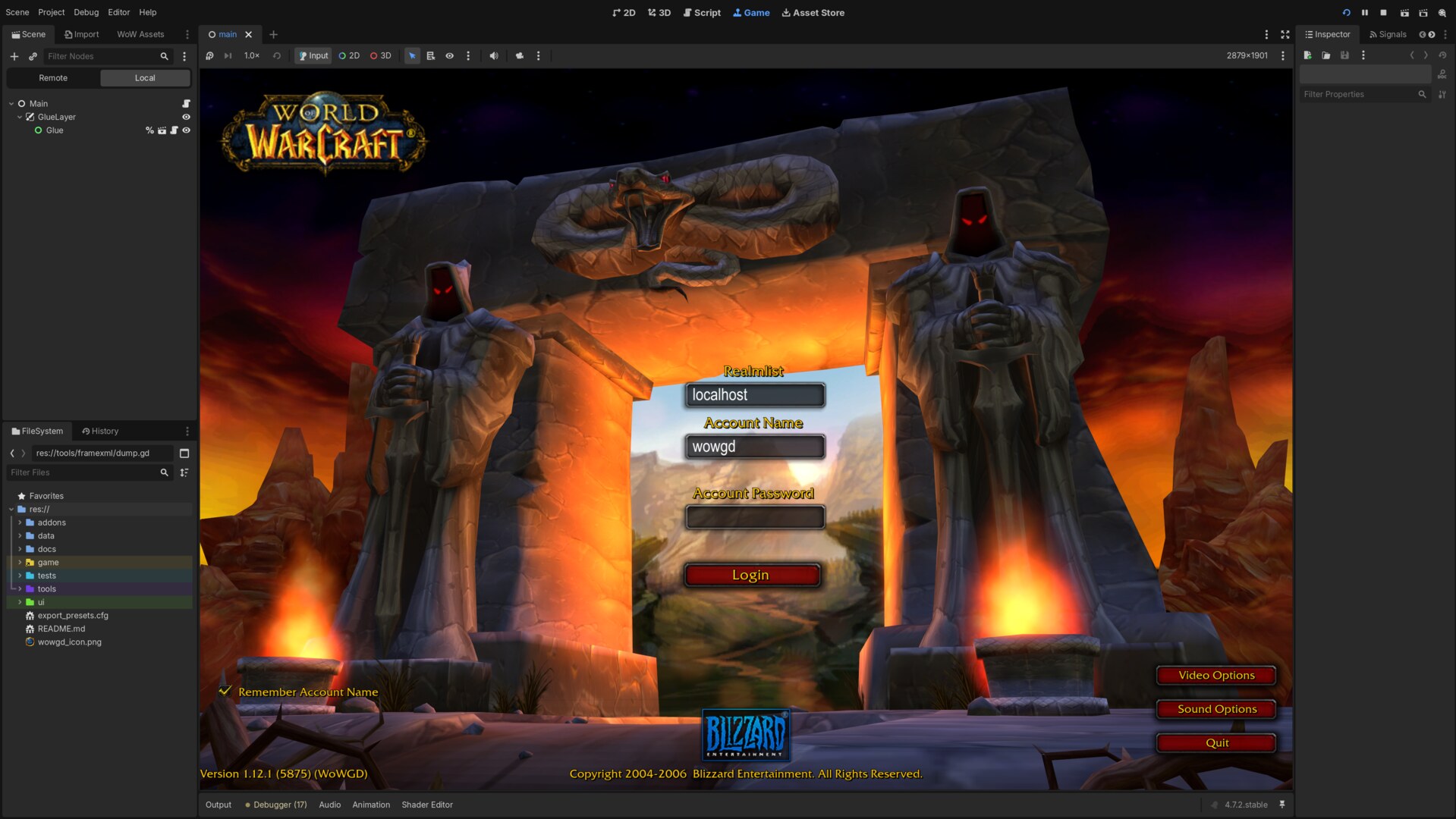 WoWGD login screen